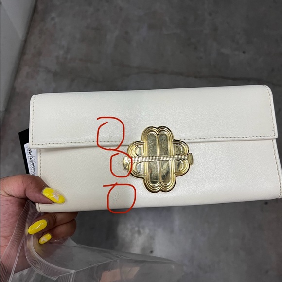 Maje White&Gold Clover Logo Baguette Wallet Clutch - Picture 7 of 9